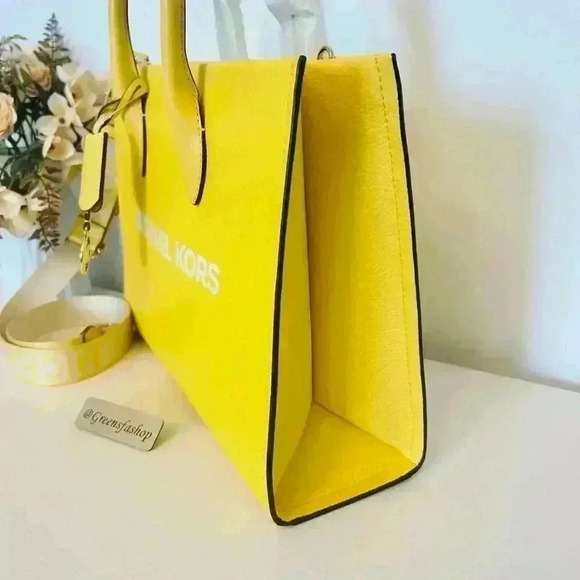 Michael Kors Medium Mirella Leather Tote Shoulder Purse Golden Yellow - Picture 3 of 9